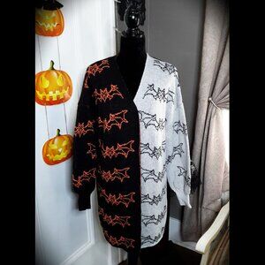 NWOT 🎃Halloween🦇Bat Pattern Two Tone Drop Shoulder Open Front Cardigan Size L
